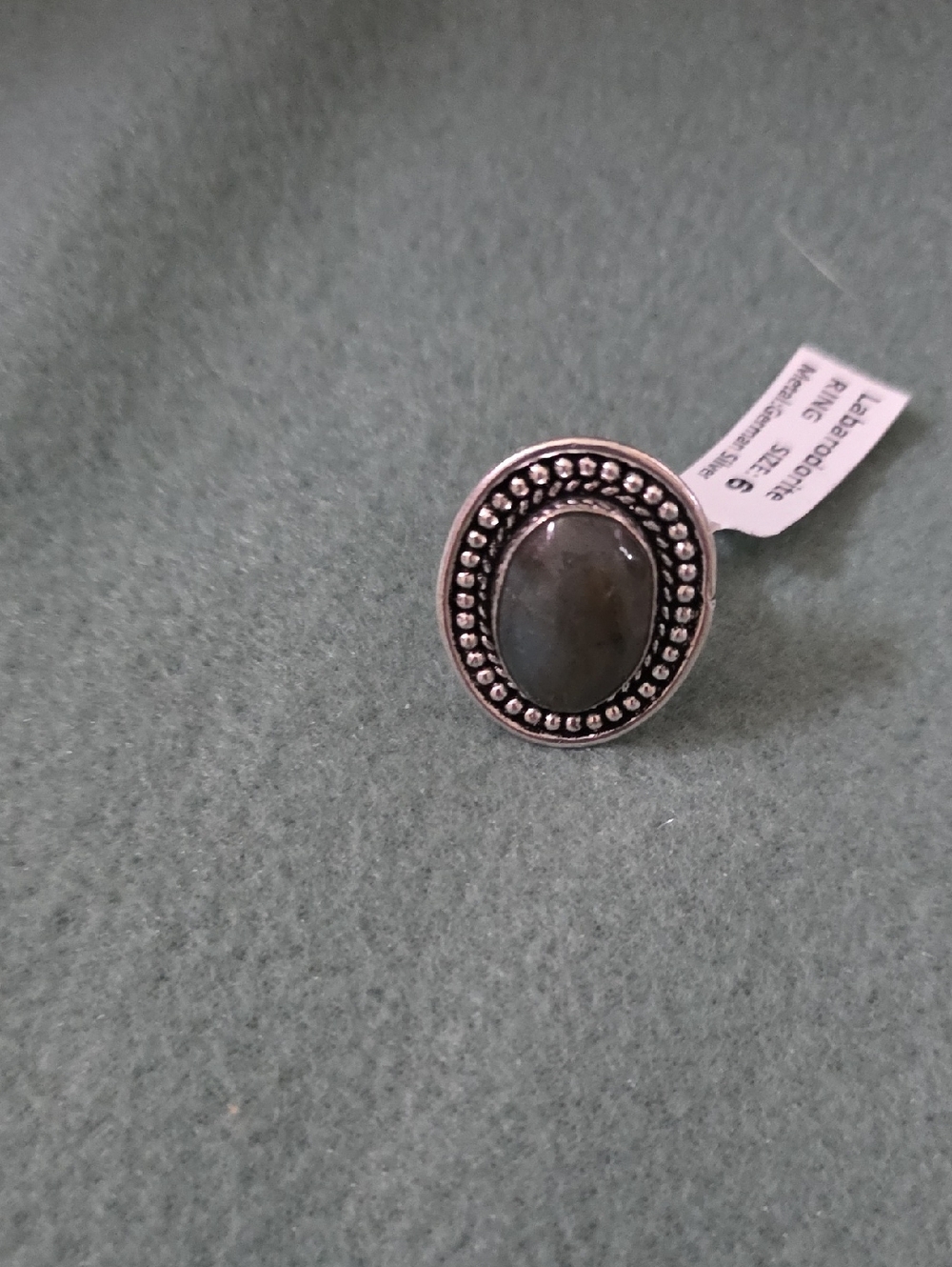 Labradorite Oval Sterling-Style Ring in Gray-Green